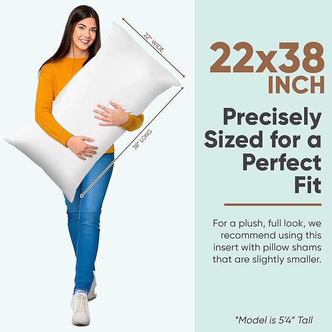 Pillowflex Synthetic Down Pillow Insert - 22x38 Down Alternative Pillow, Ultra Soft Oversized King Bed Sleeping Pillow, Large Rectangle Sham - 1 Decorative Pillow Form