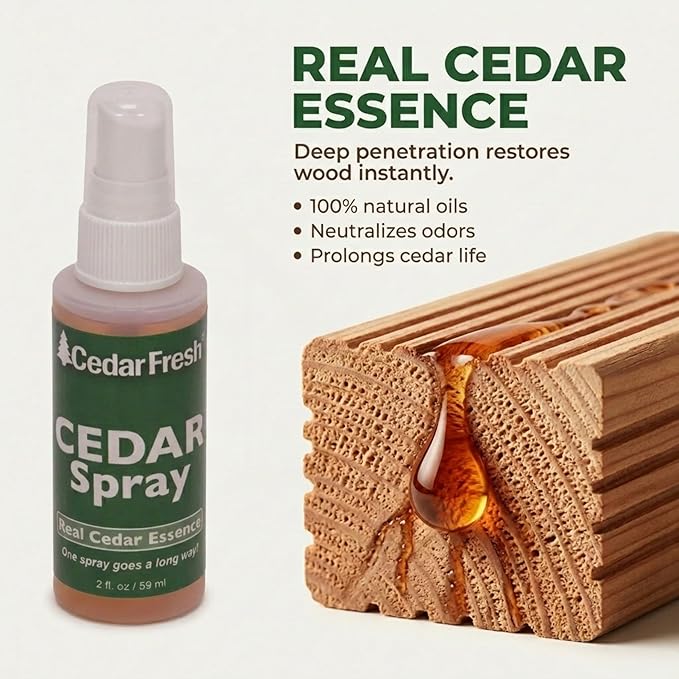Household Essentials CedarFresh Cedar Power Spray, 2-Ounce Concentrated Essence for Blocks, Hangers, Closets, Drawers, Chests & Wardrobe Freshening
