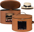 Lifewit Round Cowboy Hat Box for 7 Caps, Large Felt Hat Organizer Bag for Men&Women Storage, Baseball Cap Container with Lid for Travel, Foldable 16.5" Dx10.6 H Carrier, 37L Each, Brown 2 Pack