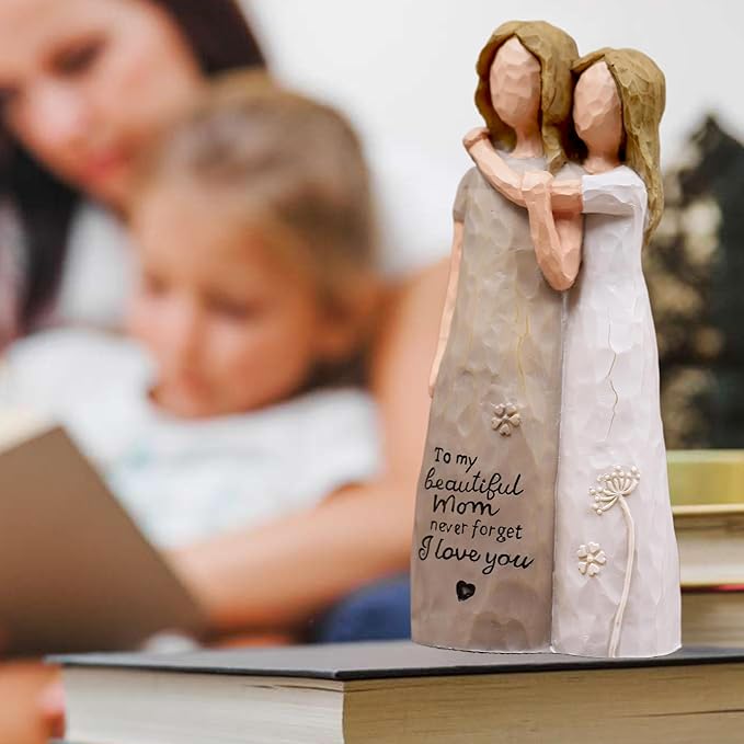 Mom Birthday Gifts from Daughter, Birthday Gifts for Mom from Daughter, Mother Daughter Gift, Mother of The Bride Gift, Sculpted Hand-Painted Figurine(Almond Rose Brown)