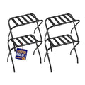 Lifemaster Metal Luggage Rack - Pack of 4 Foldable, Easy Assembly, Space Saving, and Stylish Steel Frame Guest Suitcase Stands with Nylon Straps - Black