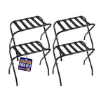 Lifemaster Metal Luggage Rack - Pack of 4 Foldable, Easy Assembly, Space Saving, and Stylish Steel Frame Guest Suitcase Stands with Nylon Straps - Black