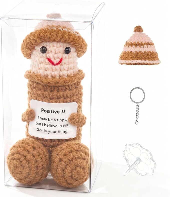 Emotional Support Plushies Funny Gag Doll Wearing Removable Hats Positive Crochet Birthday Gift for Men and Women Friends, Weird Things Motivational Office Decor