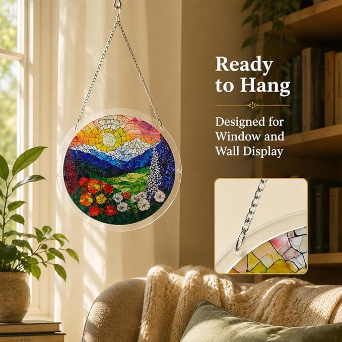 Acrylic Suncatcher Puzzle, 83 Pieces Unique Landscape Sun Catcher Puzzle Kit for Doors Garden and Window Hanging, DIY Suncatcher Kits for Adults, 7.4 in