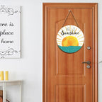 Summer Wreaths for Front Door Hello Sunshine Welcome Sign Summer Sunshine Decoration Wooden Door Hanger Sunset over Sea Farmhouse Hanging Plaque Sign for Home Porch Indoor Outdoor Outside 12”x12”