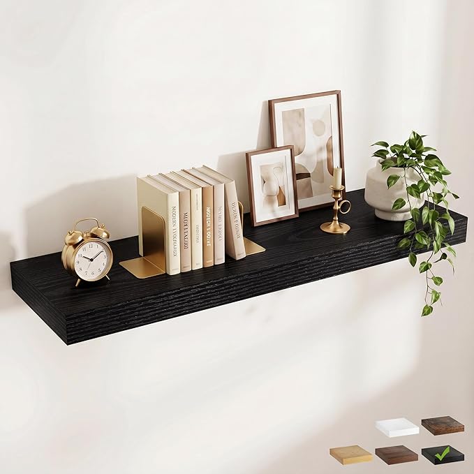 FLYJOE 48 Inch Long Floating Shelves for Wall Set of 1, 12" D Wood Grain Bathroom Shelves with Invisible Brackets, Easy Install Engineered Wood Storage Shelves for Kitchen, Living Room, Bedroom