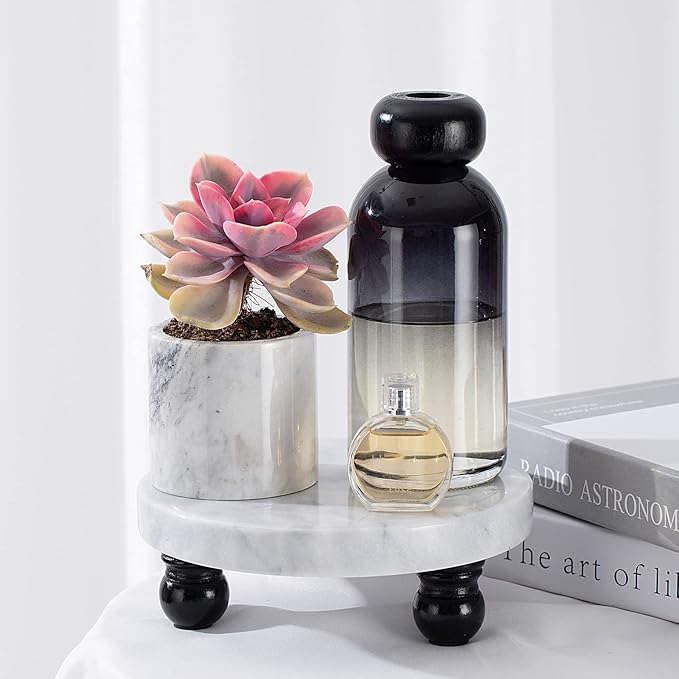 Decorative Marble Riser for Display - Cute Home, Bathroom, Kitchen Decor - Beautiful Pedestal Stand Uniquely Displays Your Decorations - Perfect Tray to Add Beauty