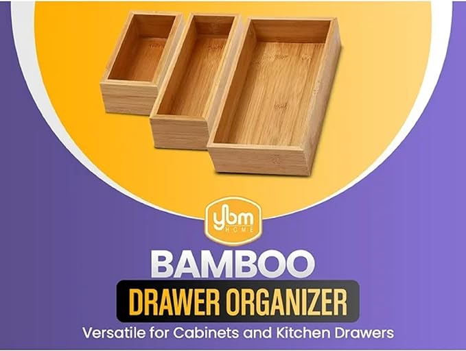 YBM HOME Bamboo Drawer Organizer Storage Box for Kitchen Drawer, Junk Drawer, Office, Bedroom, Children Room, Craft, Sewing, and Bathroom, 2 Pack 6x15x2 inch