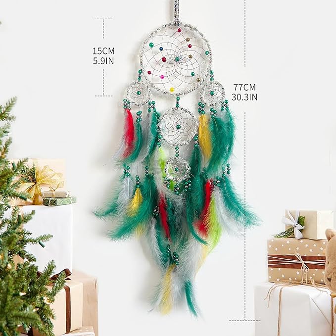 Christmas Rings Dream Catcher Handmade Christmas Dreamcatcher Hanging Decoration Home Wall Decoration Craft Ornament