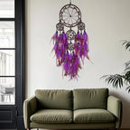 Large Dream Catcher Wall Decor Purple Dream Catchers with Wooden Bead Handmade Feather Dreamcatcher Wall Hanging Ornament for Bedroom Living Room Home Decor