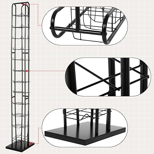 Tandefio 78" Black Floor Standing Hat Rack Tower 12 Tier Hat Display Rack Cap Organizer Metal Hats Stand Hats Wigs Holder for Cap Retail Display Storage Vertically
