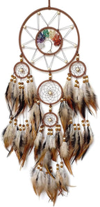 Brown Large Dream Catcher Wall Decor Crystal Tree of Life Dream Catchers Handmade Feather Dreamcatcher Wall Hanging Ornament for Bedroom Living Room Home Decor