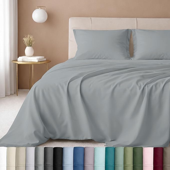 California Design Den Luxury Twin XL Sheet Set - 100% Cotton, 600 Thread Count Deep Pocket XL Twin Sheets, Soft Hotel-Quality Bedding with Weave - Light Grey