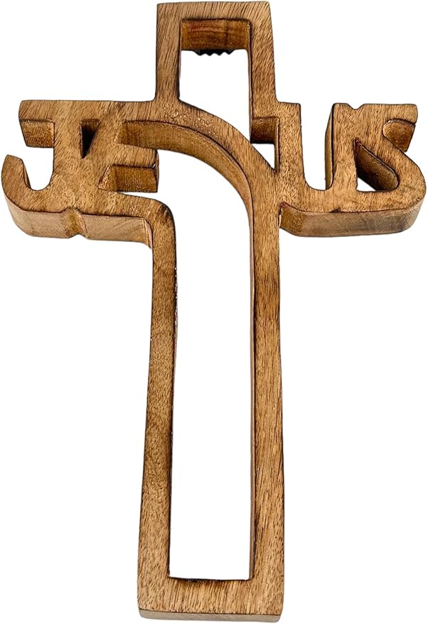 S.B.ARTS Wooden Wall Cross Handmade Wall Crucifix with Hand Carvings Cross for Baptism Gifts - Christians Spiritual Hanging Ornament for Wall Decor and Church (12 Inches)