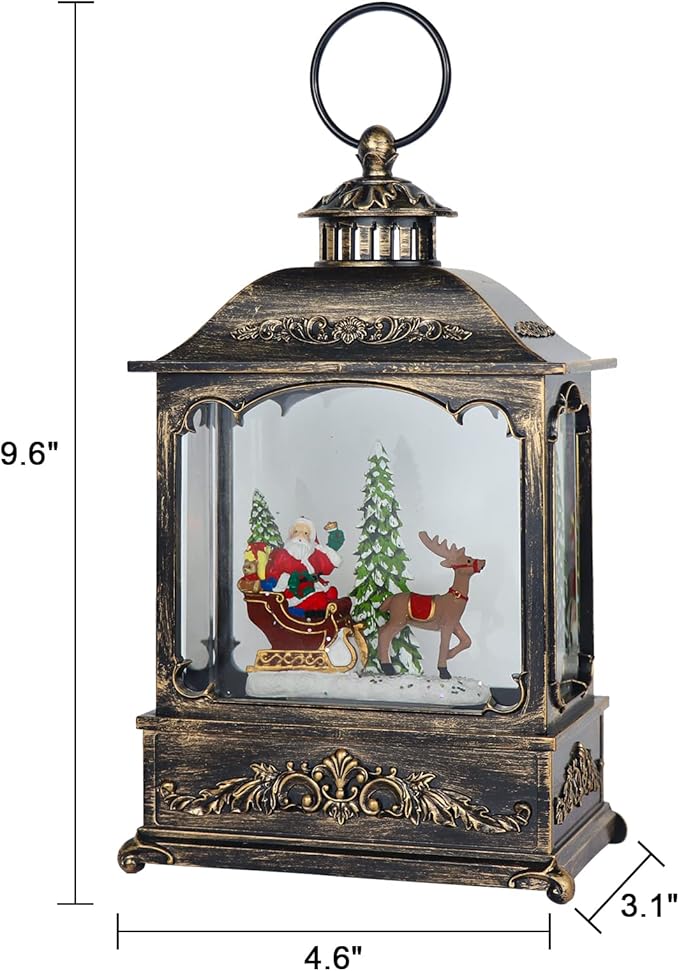Wondise Christmas Muscal Snow Globe with Timer, USB Plug-in & Battery Operated Spinning Water Glitters Lighted Singing Snow Globe Lantern for Christmas Decorations(Santa)