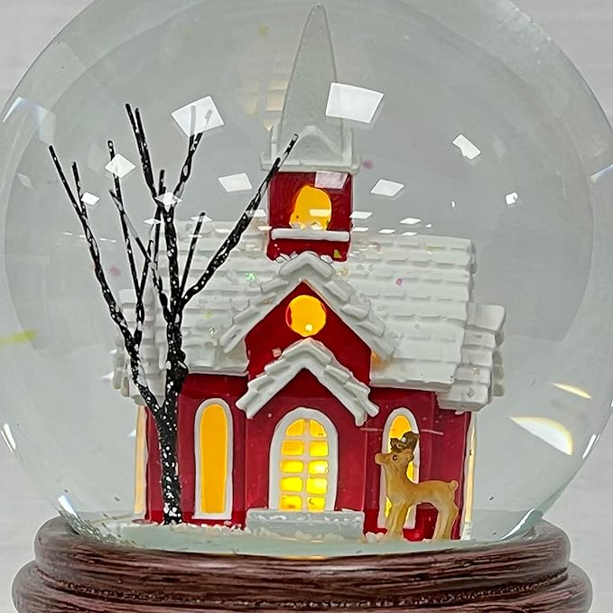 Ashfield & Harkness Sanctuary Church Decorative Snow Globe with Wind Up Music Box and LED Battery Operated Light