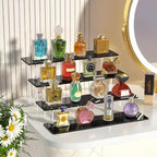 4 Tier Acrylic Display Risers, Black Perfume Organizer Stand, Large Cupcake Stand Holder, Dessert Display for Party, Display Shelf for Figure and Collection, Riser Stand for Decoration and Organizer