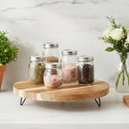 12 Inch Decorative Round Wood Riser for Display, Acacia Wood Pedestal Tray, Farmhouse Kitchen Decor Tray, Wooden Pedestal Stand for Home Decor, Kitchen Counter, Bathroom Countertop