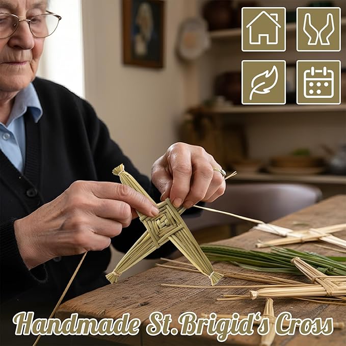 Kathfly 2 Pcs St. Brigid's Wall Cross and Card Irish Gift Saint Brigid's Cross History Card Irish Blessing Gift Ireland Hanging Wall Traditional Decor for Celtic Imbolc Home(6 in,Fresh,Green)