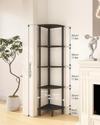 IBUYKE 5 Tier Corner Shelf Stand,Industrial Corner Display Rack,Corner Bookshelf for Living Room, Bedroom, Kitchen, Home Office, Black WBC010B