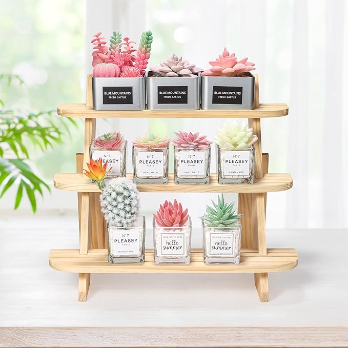 2Pcs Wooden Cupcake Stand, 3 Tier Wood Rustic Cupcake Stand, Dessert Display Stand Shelf, Buffet Risers for Table Display, Cupcake Stands for Food, Dessert, Cookie, Decor, Craft Show