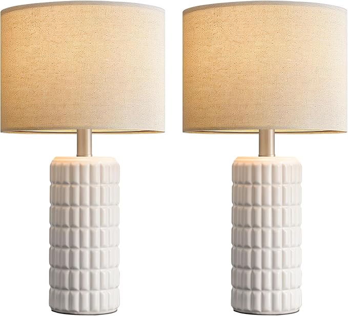 23" Modern Ceramic Table Lamps Set of 2 - Table Lamps for Living room, Farmhouse Bedside Night Stands Lamp for Bedroom, White Boho Nightstand Lamps Set of 2, Desk Lamp for End Table Home Decor