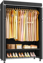 H5C Plus Clothes Rack with Cover, Portable Closet for Hanging Clothes, Covered Clothing Racks Heavy Duty, 3-Tiers Garment Rack with Shelves Max Load 370LBS Black Closet Rack with Black Cover