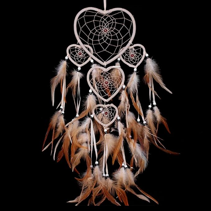 Dream Catcher with Feathers, Heart Shaped Dream Catcher Indians Traditional Love Net Wall Hanging Bedroom Home Car Decor (Beige)