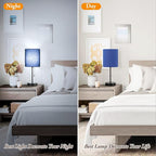 Table Lamps Set of 2 with USB Charging Ports, Blue Bedside Lamps with AC Outlet, Nightstand Lamps with Pull Chain Switch, Minimalist Modern Desk Lamps with Fabric Shade for Living Room Bedroom Office
