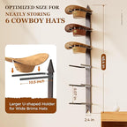 Cowboy Hat Rack for Wall, Cowboy Hat Holder Wall Mount Holds up to 6 Hats, Wooden Western Rustic Metal Hat-Organizer with Arrow Sign Board, Display and Decor Rack for Fedora, Sun Hats,Baseball Caps
