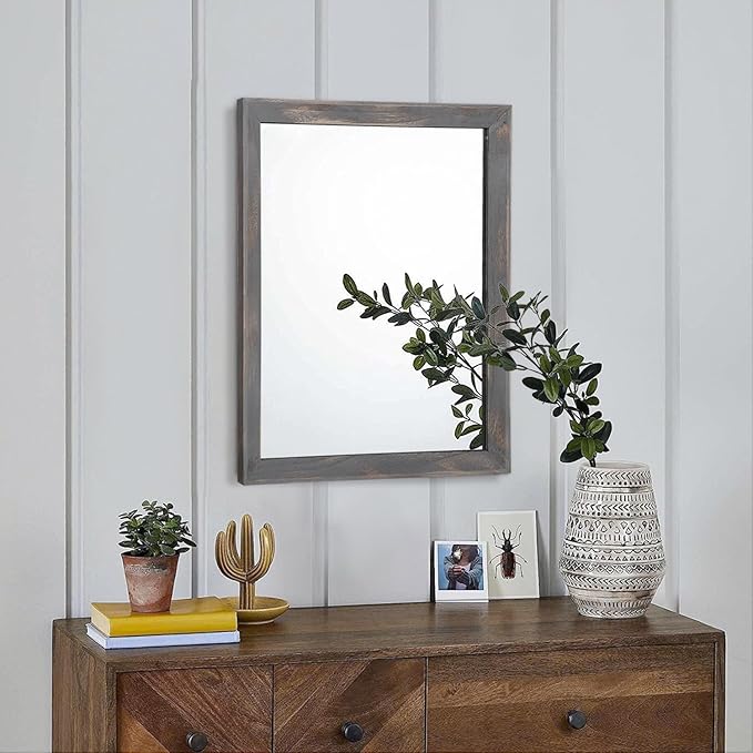 AAZZKANG Wooden Mirror Rectangle Rustic Mirrors for Wall Decorative for Bedroom Bathroom Living Room Entryway Hanging Home Decor