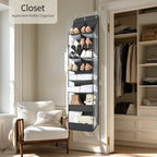 Yecaye Over the Door Shoe Organizer Hanging with Large Pockets, 8 Tier Back of Door Storage for Nursery, Closet and Bathroom, Partition Behind Door Organizers Shelf with Baby Clothes (1 Pack, Black)