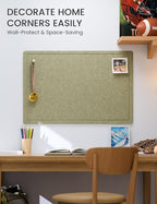 Fluxynara Bulletin Board,35.4" x 23.6" Cork Board Alternative with 12 Safe Removable Adhesive Tabs, Foldable Felt Pin Board for Home Office, Classroom, Bedroom,Entryway for Walls—Olive Green