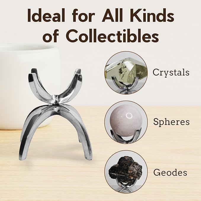 My Shelfie - Modern Silver Claw Rock Display Stand, Crystal Holder with Invertable Design, Crystal Display Holds Crystals From 2-3 Inches, Handmade Aluminum Rock Stands for Display, Small