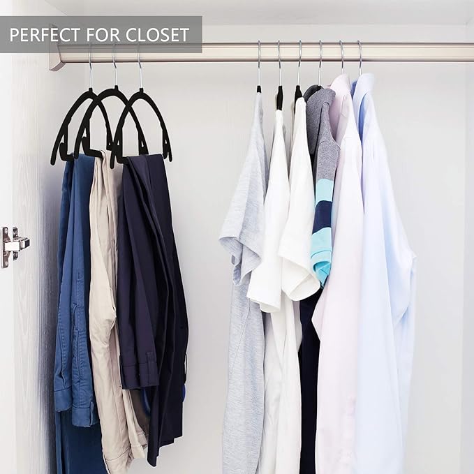 MIZGI Premium Velvet Hangers 50 Pack Heavyduty- Non Slip No Shoulder Bump Suit Hanger - Chrome Hooks,Space Saving Clothes Rounded Shape for Coat,Sweater,Jackets,Pants