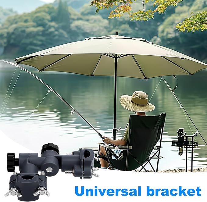 PartyKindom Adjustable Beach Chair Umbrella Clamp with 360 Degree Rotation - Portable Stand for Fishing Rod Holder - Durable Metal Umbrella Mount for Chair with Anti Pressure Design