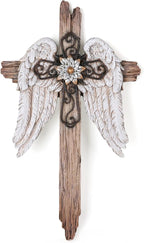 BC Home Decor Angel Wings Crosses Wall Décor, 12" H Angel Decoration Gifts For Women, Rustic Decor Style, Inspirational Wall Sculpture, Hand Painted by Buildclassic