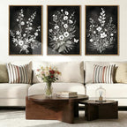 BINCUE Framed Black and White Floral Wall Art Set of 3 Botanical Wall Decor Flowers Paintings Botanical Art Prints White Floral Wall Pictures Black Artwork for Living Room Bedroom Office Farmhouse 16x24 Inches