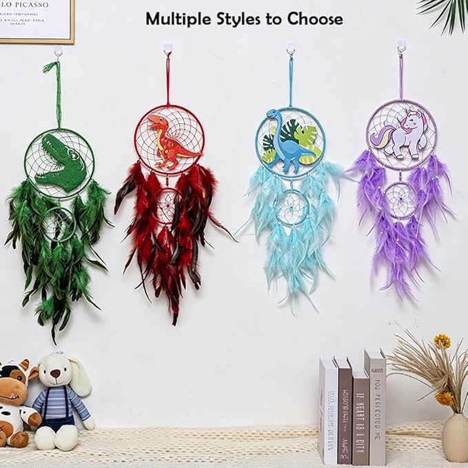 Handmade Dream Catcher, Animal Design Feather Dream Catchers Wall Decoration, Art Craft Feather Wall Decor for Home, Gift for Girls Kids Women (Red)