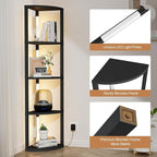 VILICK Corner Shelf with Light 5 Tier Tall Standing Shelf Dimmable Corner Floor Lamp with Shelves LED Corner Bookshelf Display Cabinet Shelf for Living Room, Bedroom, Home Decor