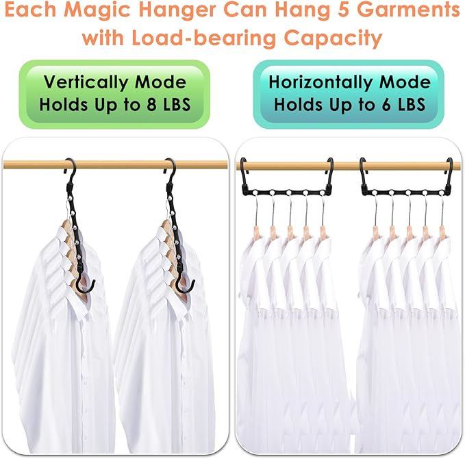 Closet Organizers and Storage, Magic Space Saving Hangers for 60 Heavy Clothes, College Dorm Room Essentials, Sturdy 360° Swivel Hooks Cascading Hanger, Bedroom Home Organization Essentials, 12 Pack