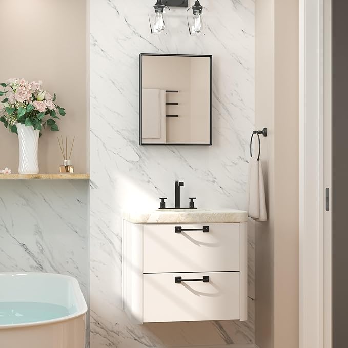 Keonjinn Black Bathroom Mirror 16 x 20 Inch, Metal Framed Small Black Mirror, Rectangular Wall Mount Mirrors Square Corner, Modern Farmhouse Bathroom Vanity Mirrors for Over Sink(Horizontal/Vertical)