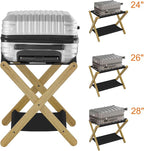 Heybly Luggage Rack, Pack of 2, Folding Suitcase Stand with Storage Shelf, Heavy-Duty Luggage Holder for Guest Room Bedroom Hotel, Holds up to 165 lb,Natural, HLR010N2