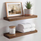 Homeforia Classic Walnut 18 inch Floating Shelf, High End Solid Real Wood Small 18inch Floating Shelves for Wall Mounted, 18in Floating Shelves, Heavy Duty Bracket, 18 X 6.5 X 1.75 inches, Set of 4
