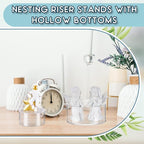 Jerify 6 Pcs Acrylic Risers Display Stands, 5.91'' 5.12'' 3.54'', Clear Round Nesting Pedestal Shelf with Hollow Bottom for Tabletop Jewelry Display, 3 Sized