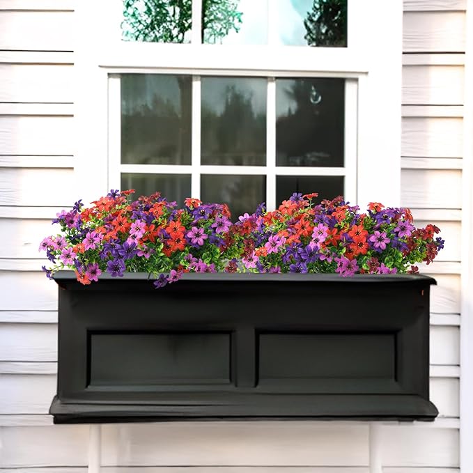 Artificial Fake Outdoor Plants Flowers for Spring Decoration, 12 Bundles UV Resistant Faux Daisy Silk Flower with Eucalyptus Stem for Outside Planters Porch Patio Yard Window Garden (Mix 4 Colors)