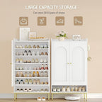 Shoe Cabinet with Doors, 7-Tier Shoe Storage Cabinet with Adjustable Shelves, Wooden Shoes Organizer Cabinets with Top Storage Layer, 28-32 Pairs, for Entryway, Hallway, White SR68703A