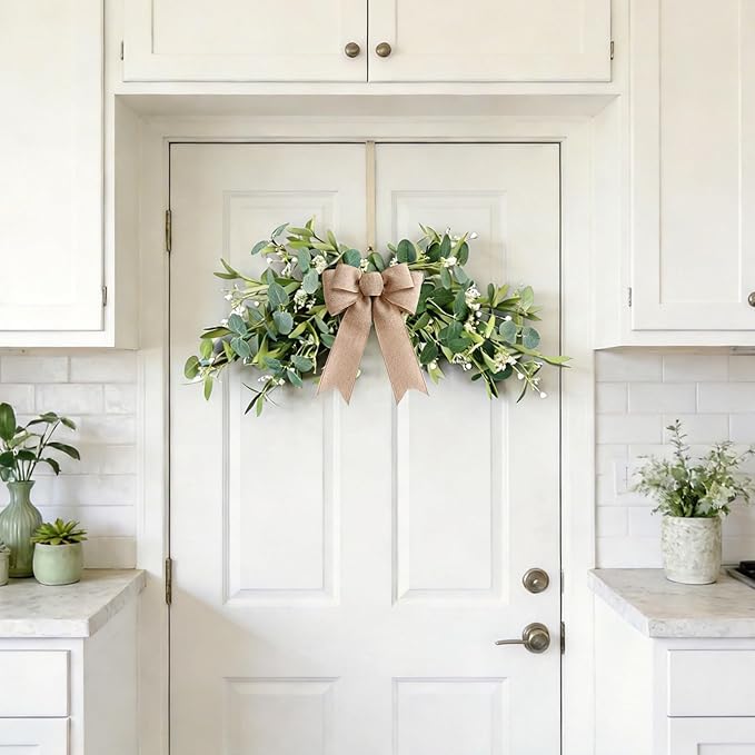 YLOLUL 22'' Artificial Eucalyptus Wreaths for Front Door Spring Summer Green Swag Greenery Door Wreath with White Berry for Farmhouse Home Wedding Wall Porch Indoors Outdoor Window Home Decorations