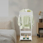 Wood Men Valet Stand, Freestanding Suit Stand with Top Tray, Valet & Suit Stands for Entryways, Living Rooms, Hallways,17.5 * 14.3 * 43.3in (White)