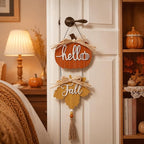 Valery Madelyn Fall Decorations for Home, Fall Wall Decor with Pumpkin and Maple Leaf, Rustic Farmhouse Fall Wreaths, Wooden Pumpkin Decor for Thanksgiving Autumn, 15 inch